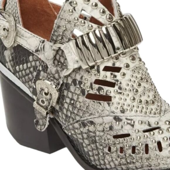 Jeffrey Campbell Calhoun-4 Western Heel bootie Black White Snake Silver Boot - Picture 10 of 10